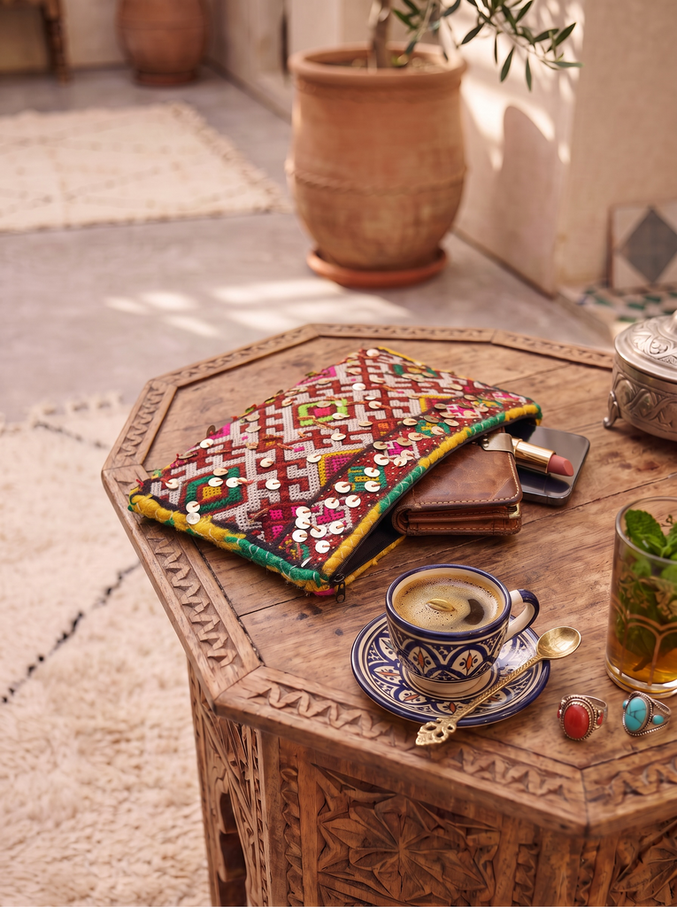 Moroccan Red Multi Colour Kilim Hand Clutch.no.2 - Maison De Marrakech