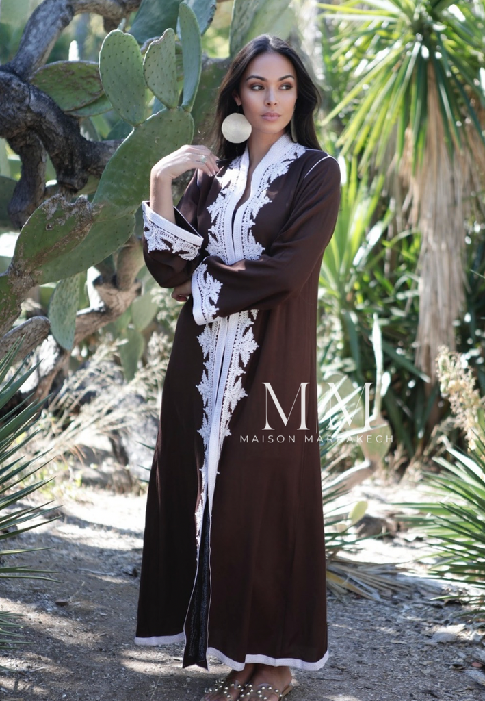 Brown & White Karima Kaftan Caftan-Moroccan Kaftan