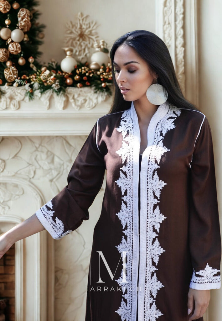 Brown & White Karima Kaftan Caftan-Moroccan Kaftan