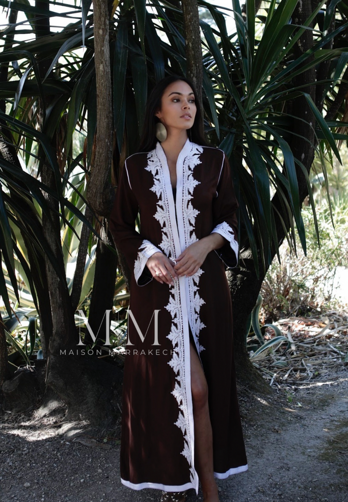Brown & White Karima Kaftan Caftan-Moroccan Kaftan