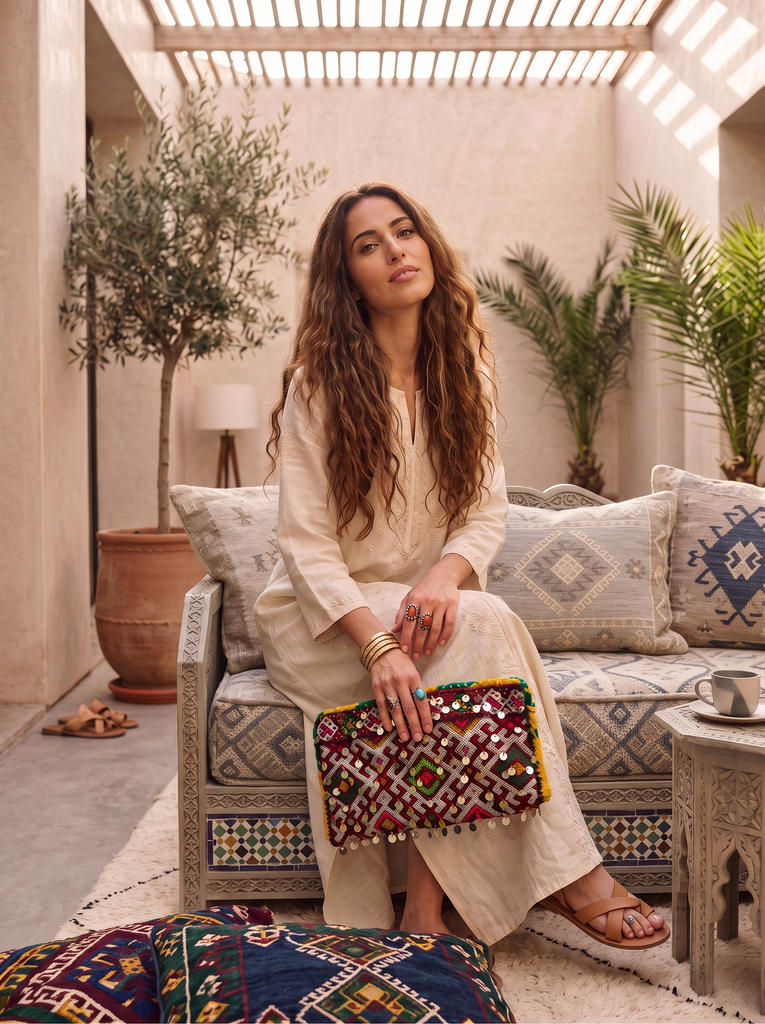 Moroccan Red Multi Colour Kilim Hand Clutch.no.2 - Maison De Marrakech