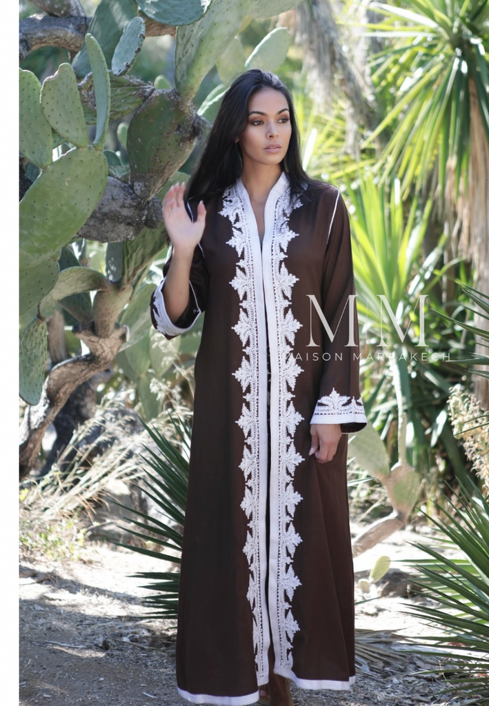 Brown & White Karima Kaftan Caftan-Moroccan Kaftan