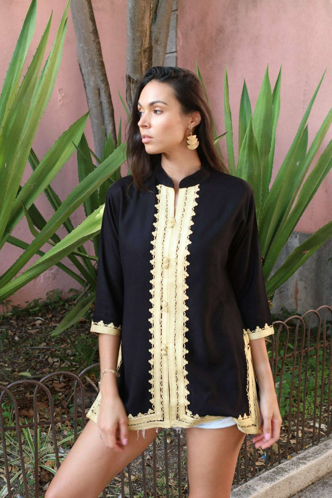 Marrakech Black Gold Embroidery Tunic-Moroccan Tunic,Marrakech Black Gold Embroidery Tunic-Moroccan Tunic