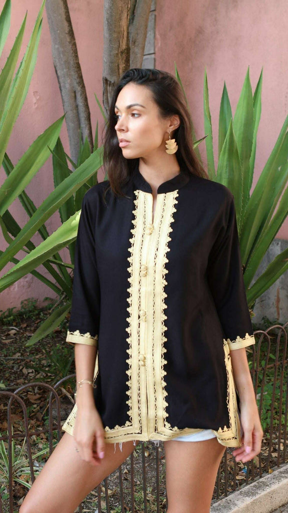 Marrakech Black Gold Embroidery Tunic-Moroccan Tunic,Marrakech Black Gold Embroidery Tunic-Moroccan Tunic