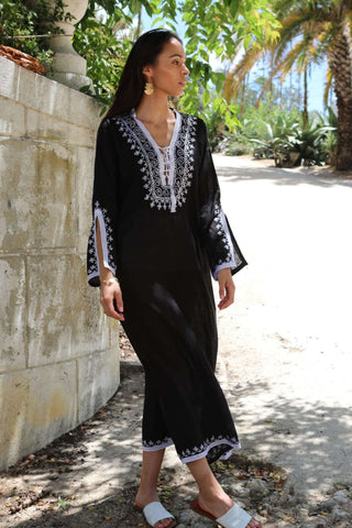 New Pink Marrakech Resort Lounge Wear Caftan Kaftan with White Embroidery-Moroccan Kaftan