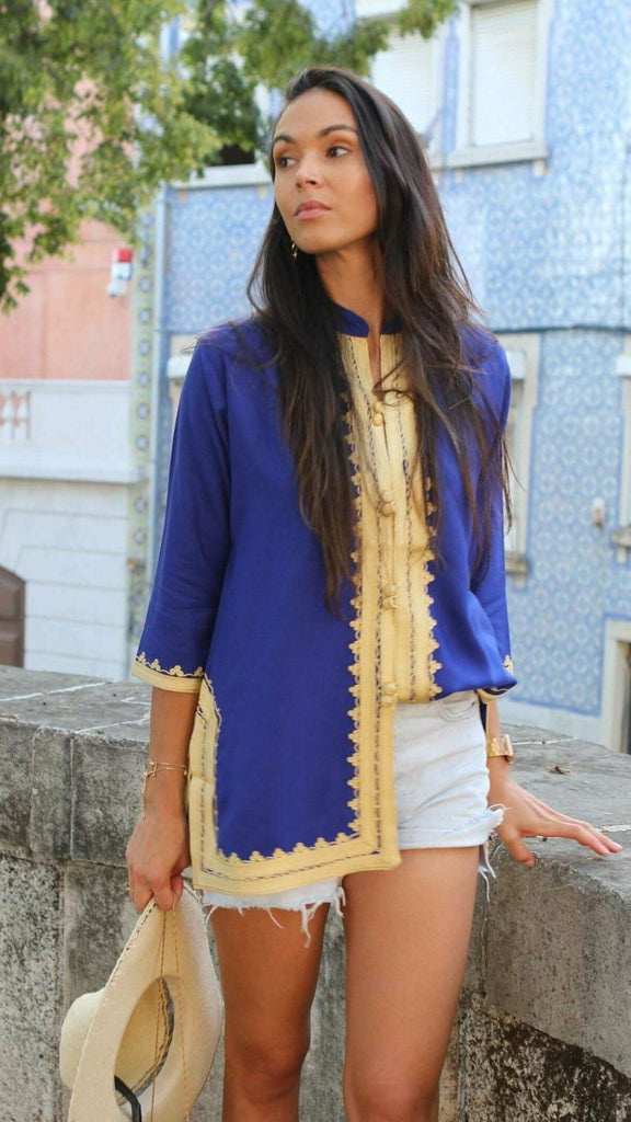 Marrakech Blue Gold Embroidery Tunic-Moroccan Tunic,Marrakech Blue Gold Embroidery Tunic-Moroccan Tunic