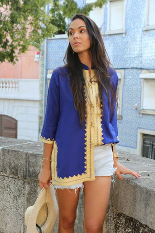 White Diamond Pattern Carla Embroidery Tunic Dress-Moroccan Dress