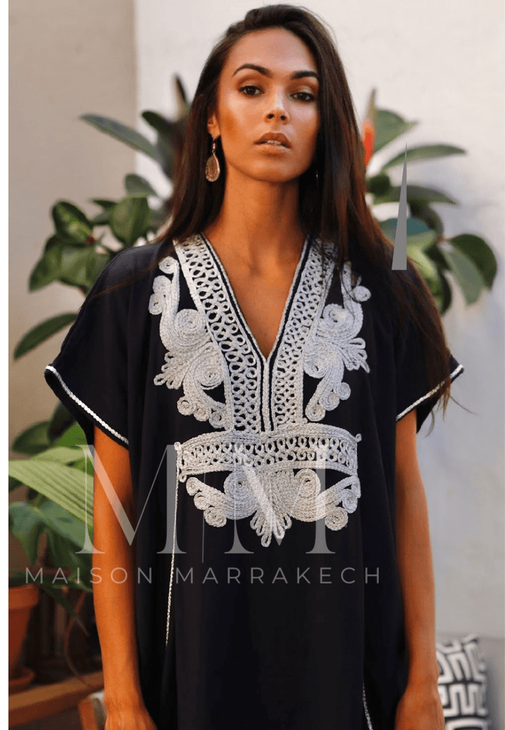 Navy Blue Silver Marrakech Resort Kaftan Caftan-Moroccan Kaftan,Navy Blue Silver Marrakech Resort Kaftan Caftan-Moroccan Kaftan