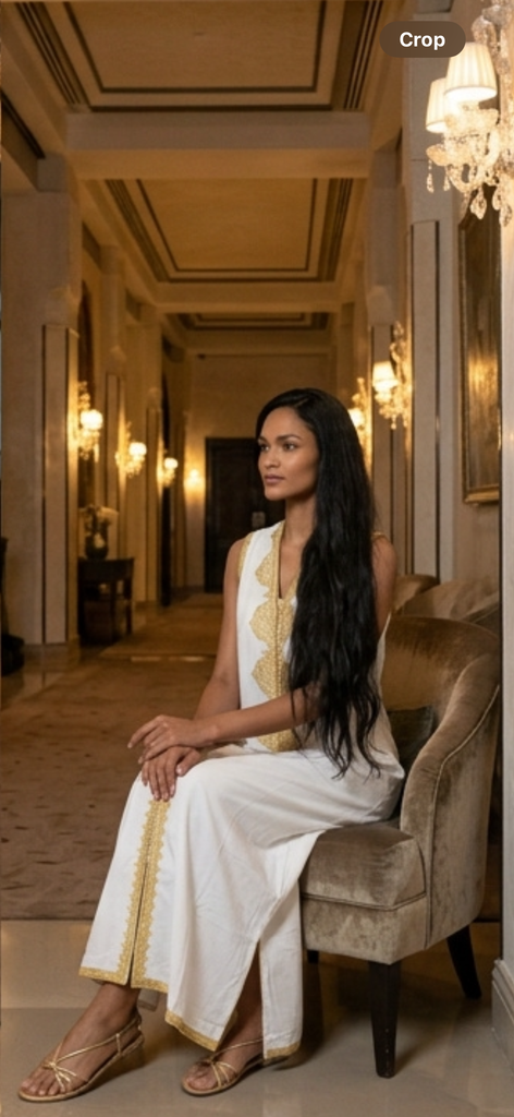 White Non Sleeve Kaftan -Kenza Style - Maison De Marrakech