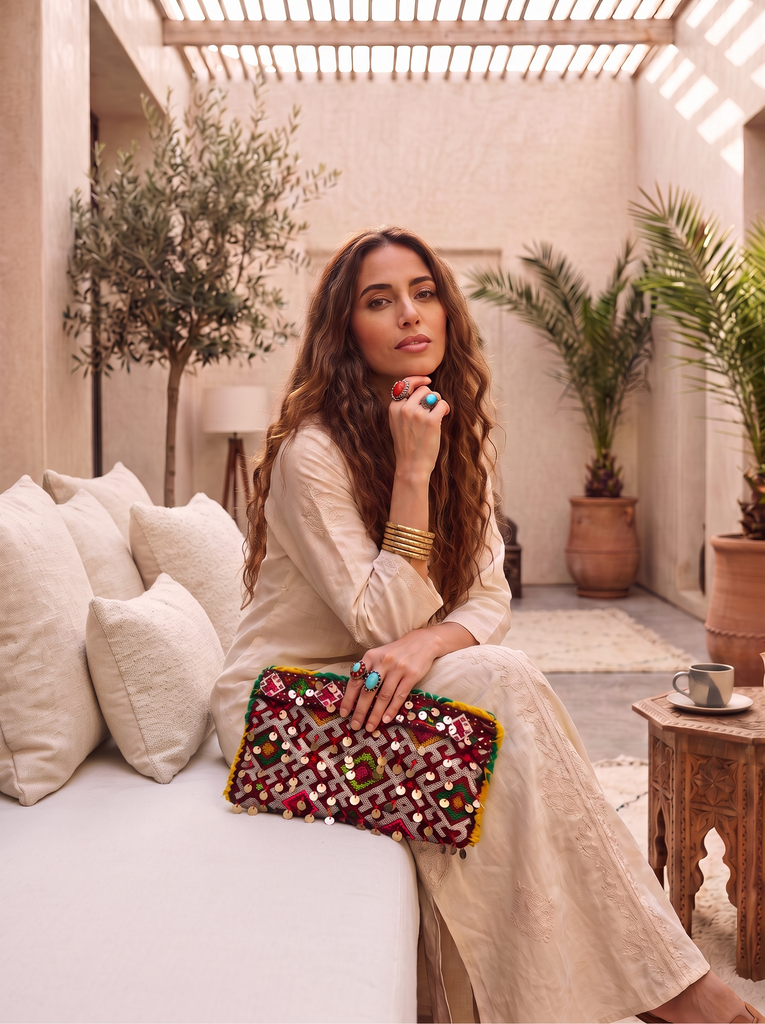 Moroccan Red Multi Colour Kilim Hand Clutch.no.2 - Maison De Marrakech