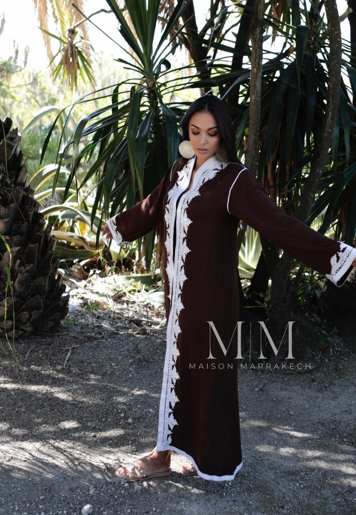 Brown & White Karima Kaftan Caftan-Moroccan Kaftan