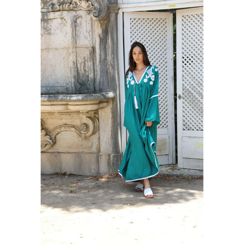 Green Caftan Kaftan Noor Maxi Dress-Moroccan Resort & Lounge Kaftan,Green Caftan Kaftan Noor Maxi Dress-Moroccan Resort & Lounge Kaftan