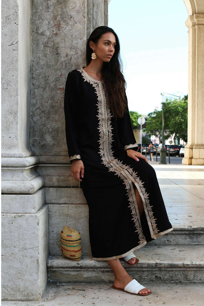 Black Beige Karima Kaftan Caftan-Moroccan Kaftan,Black Beige Karima Kaftan Caftan-Moroccan Kaftan