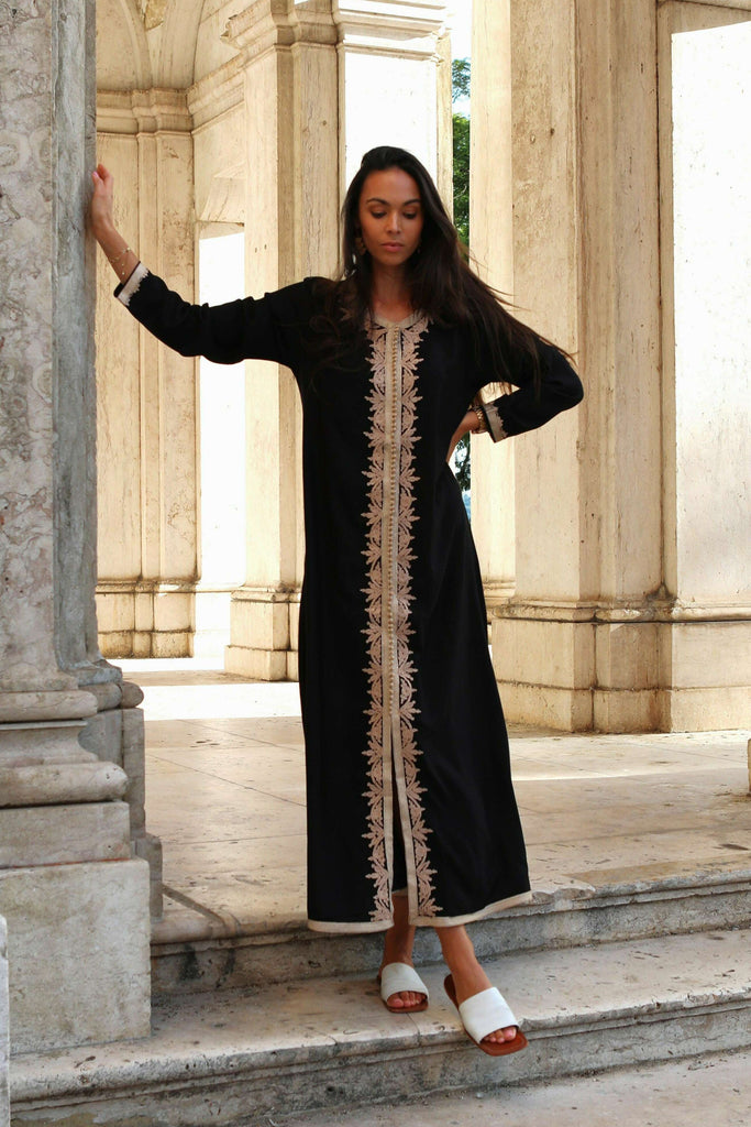 Black Beige Karima Kaftan Caftan-Moroccan Kaftan,Black Beige Karima Kaftan Caftan-Moroccan Kaftan