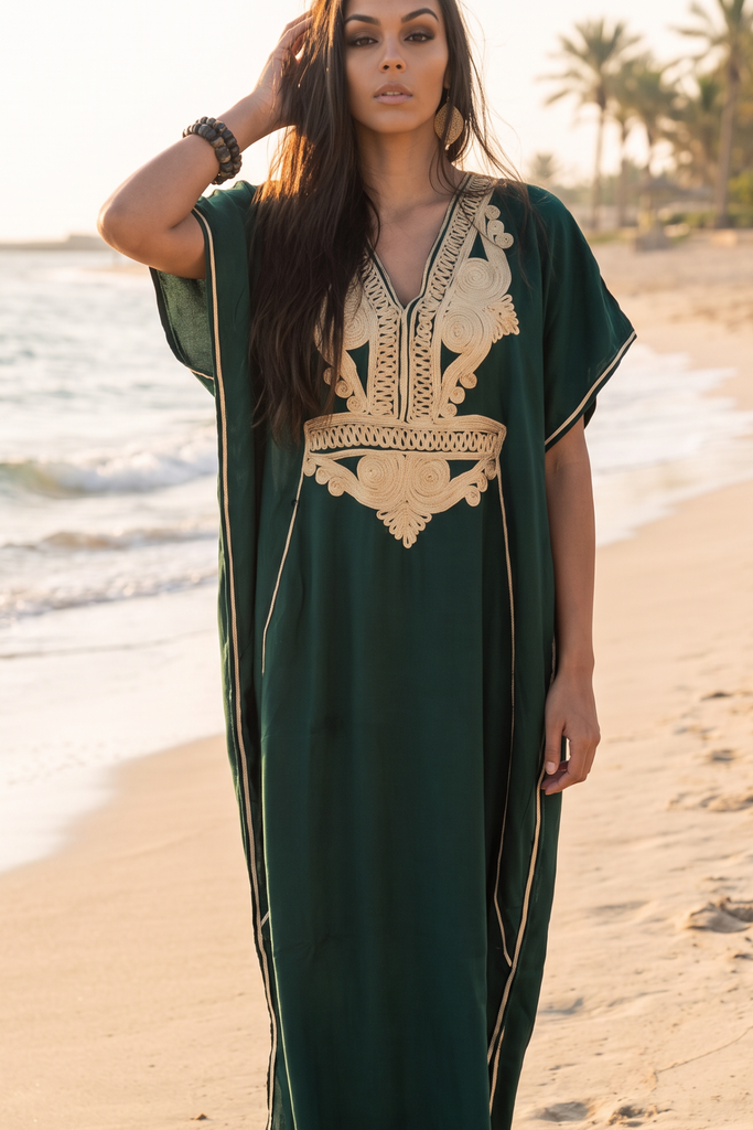 Dark Green Gold Marrakech Kaftan Caftan & Loungewear - Maison De Marrakech