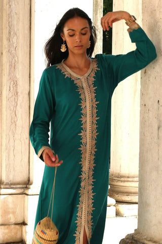 New Pink Marrakech Resort Lounge Wear Caftan Kaftan with White Embroidery-Moroccan Kaftan