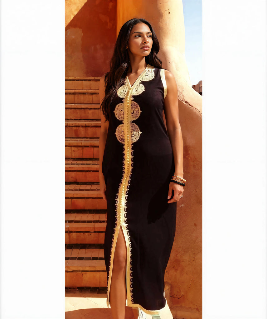 Black Non-Sleeve Kaftan - Kenza Style - Maison De Marrakech