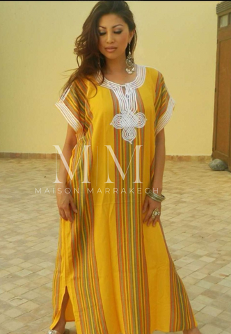 New Pink Marrakech Resort Lounge Wear Caftan Kaftan with White Embroidery-Moroccan Kaftan