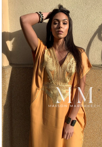New Pink Marrakech Resort Lounge Wear Caftan Kaftan with White Embroidery-Moroccan Kaftan
