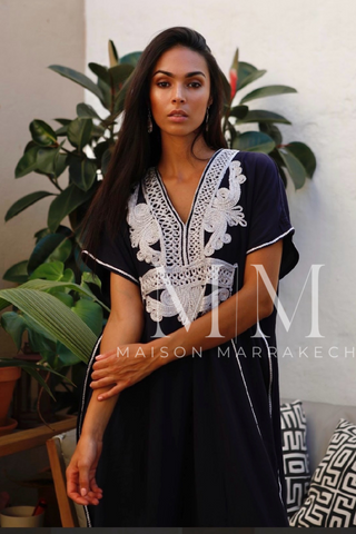 New Pink Marrakech Resort Lounge Wear Caftan Kaftan with White Embroidery-Moroccan Kaftan