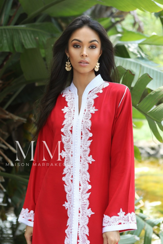 New Pink Marrakech Resort Lounge Wear Caftan Kaftan with White Embroidery-Moroccan Kaftan
