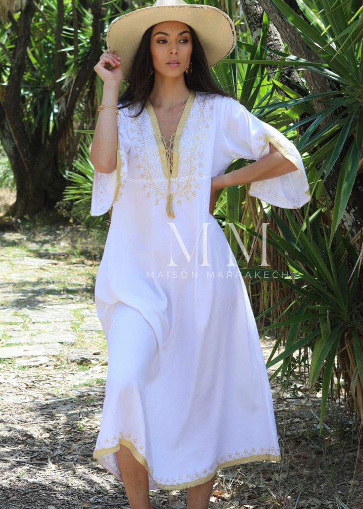 White Gold Caftan Kaftan Nadia Maxi Dress-moroccan kaftan - Maison De Marrakech