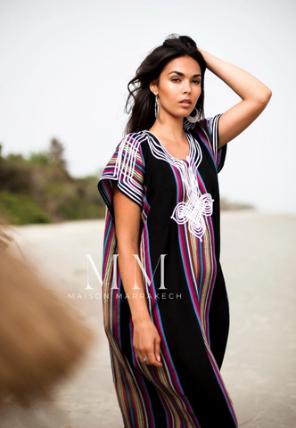 New Pink Marrakech Resort Lounge Wear Caftan Kaftan with White Embroidery-Moroccan Kaftan
