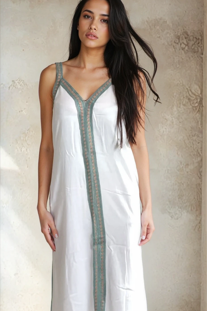 White Boho Sahra Maxi Dress- Moroccan Kaftan - Maison De Marrakech