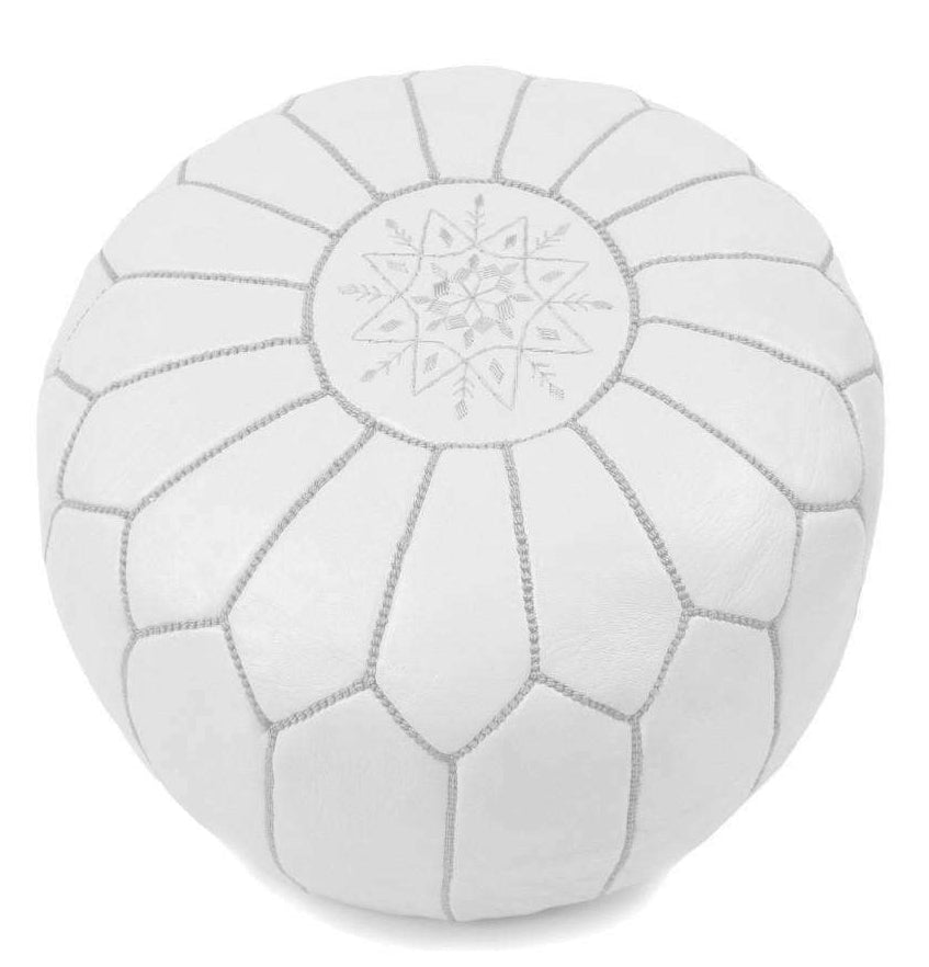 White Moroccan Leather Pouf,White Moroccan Leather Pouf