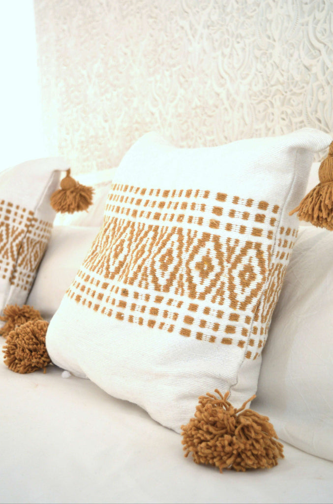 White & Mustard Orange Style Moroccan Cushion Pillow Cover,White & Mustard Orange Style Moroccan Cushion Pillow Cover