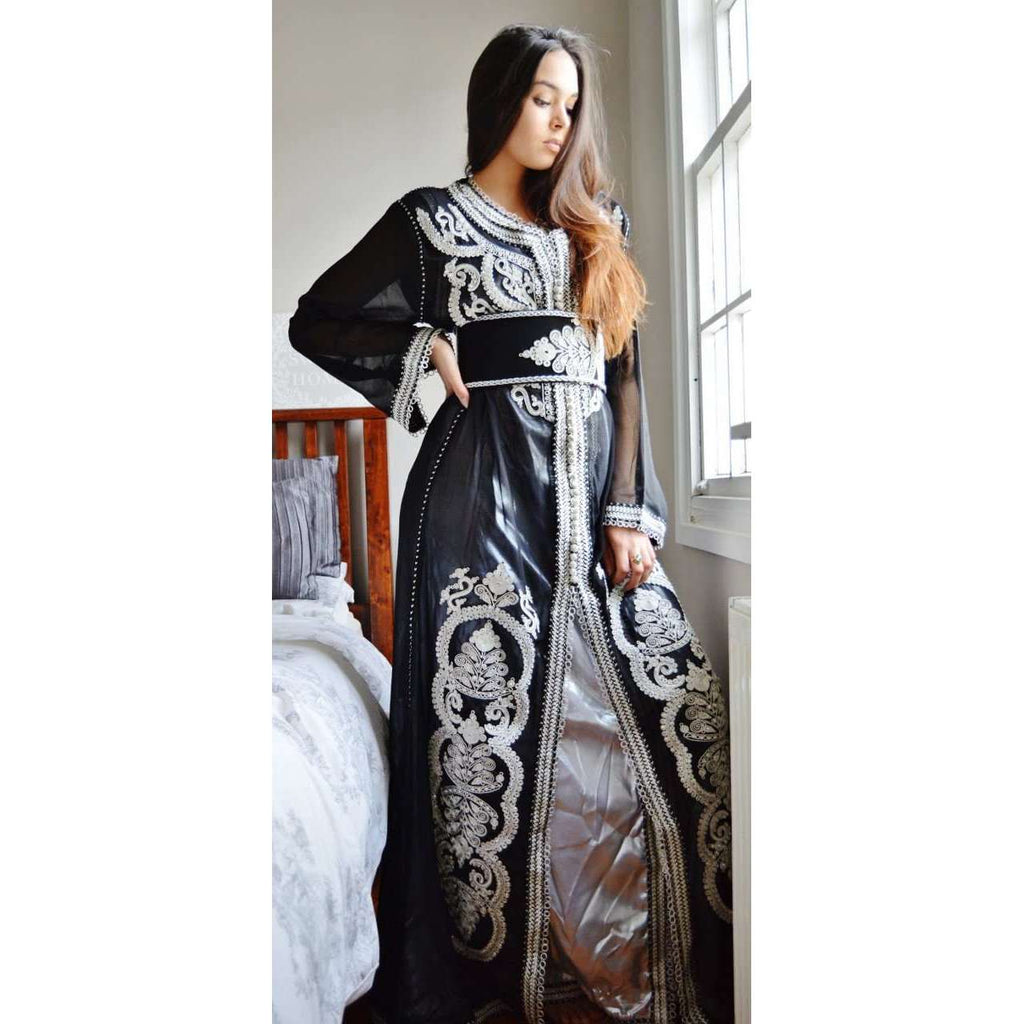 Black with White Moroccan Takchita Party Kaftan-Kalia Style - Maison De Marrakech