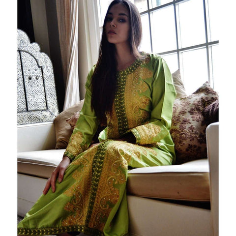 White with Gold Embroidery Moroccan Takchita Party Kaftan-Millia