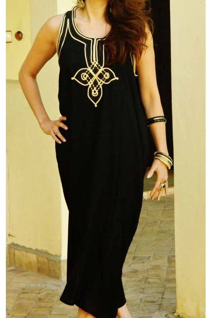 Resort Non-Sleeve Black Kaftan Agadir Style - Maison De Marrakech