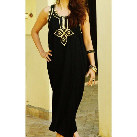 Resort Non-Sleeve Black Kaftan Agadir Style - Maison De Marrakech