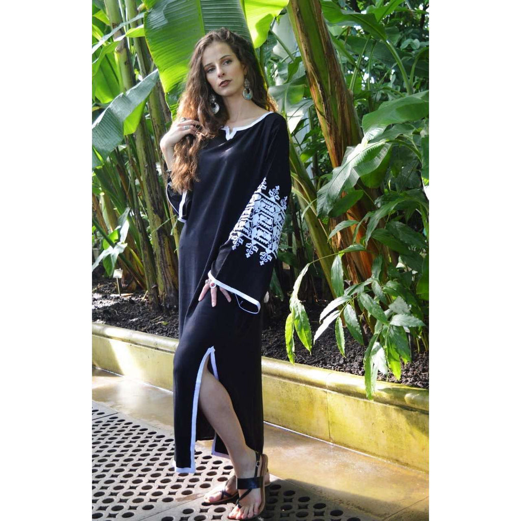 Black Zina Kaftan- Moroccan Kaftan, maxi dress, beach cover ups, beach dress, plus size - Maison De Marrakech