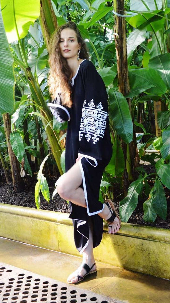 Black Zina Kaftan- Moroccan Kaftan, maxi dress, beach cover ups, beach dress, plus size - Maison De Marrakech