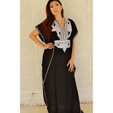 Black with White Embroidery Marrakech Resort Kaftan - Maison De Marrakech