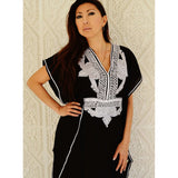 Black with White Embroidery Marrakech Resort Kaftan - Maison De Marrakech