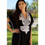 Black with White Embroidery Marrakech Resort Kaftan - Maison De Marrakech