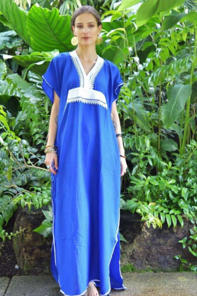 Blue Kaftan Maxi Dress Marine Style - Maison De Marrakech