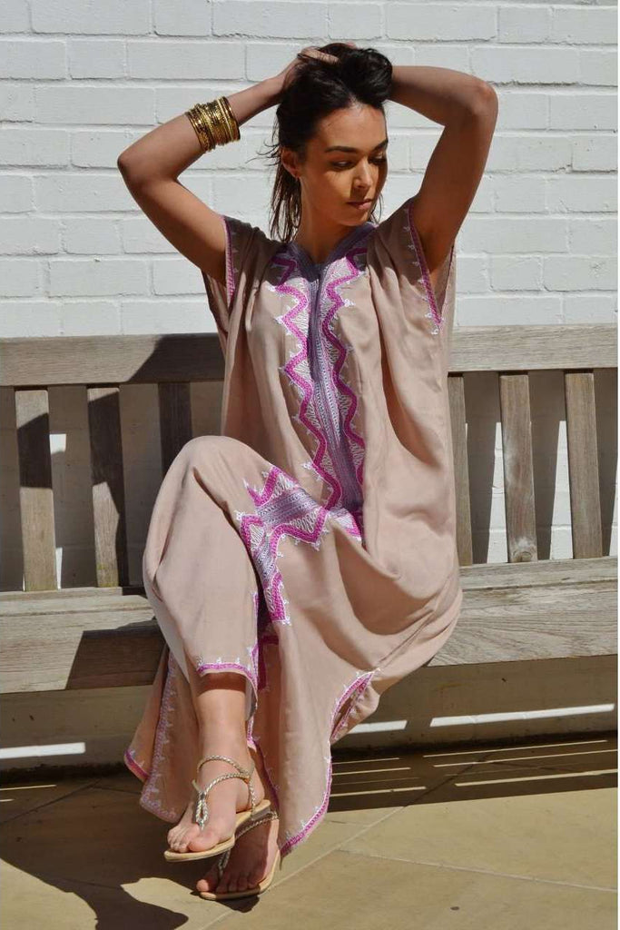 Beige Zahra Boho Trendy Kaftan-Moroccan kaftan - Maison De Marrakech
