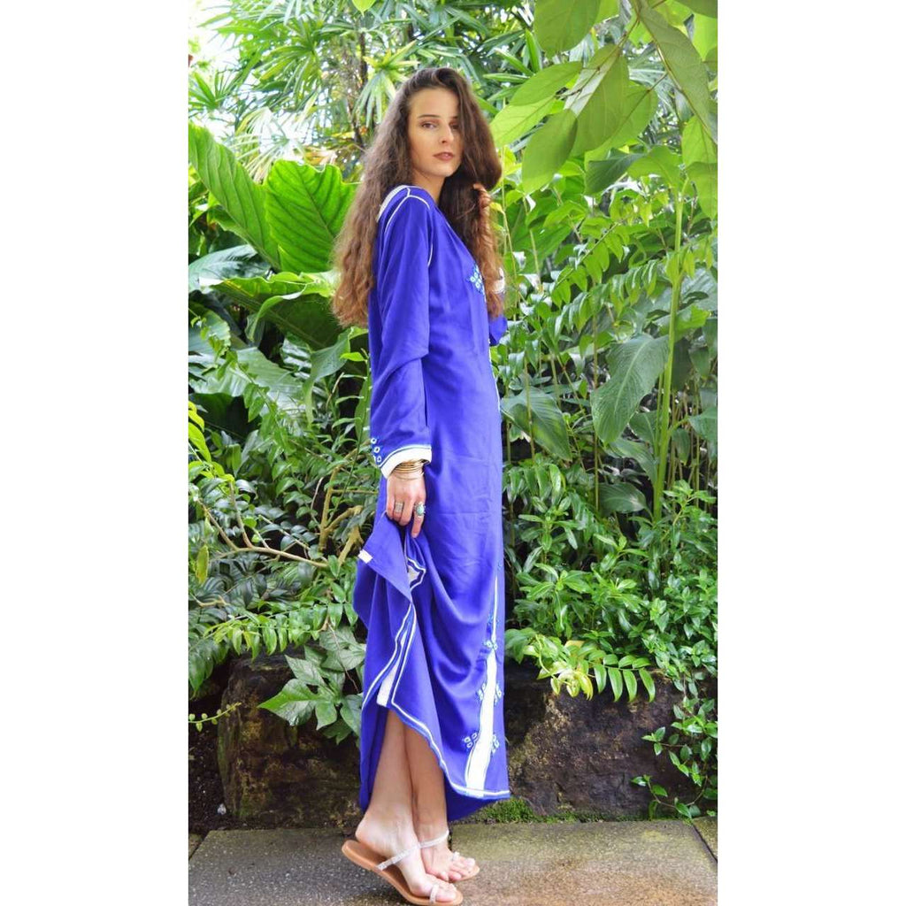 Blue Lella Djileba Hood Kaftan Caftan - Maison De Marrakech