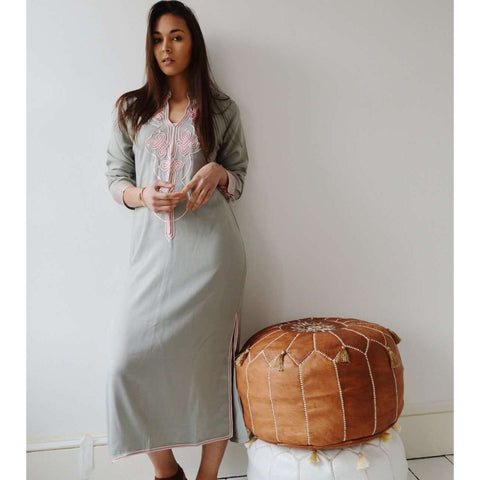 Grey with Lilac Caftan Kaftan Aisha Maxi Dress-Moroccan kaftan - Maison De Marrakech