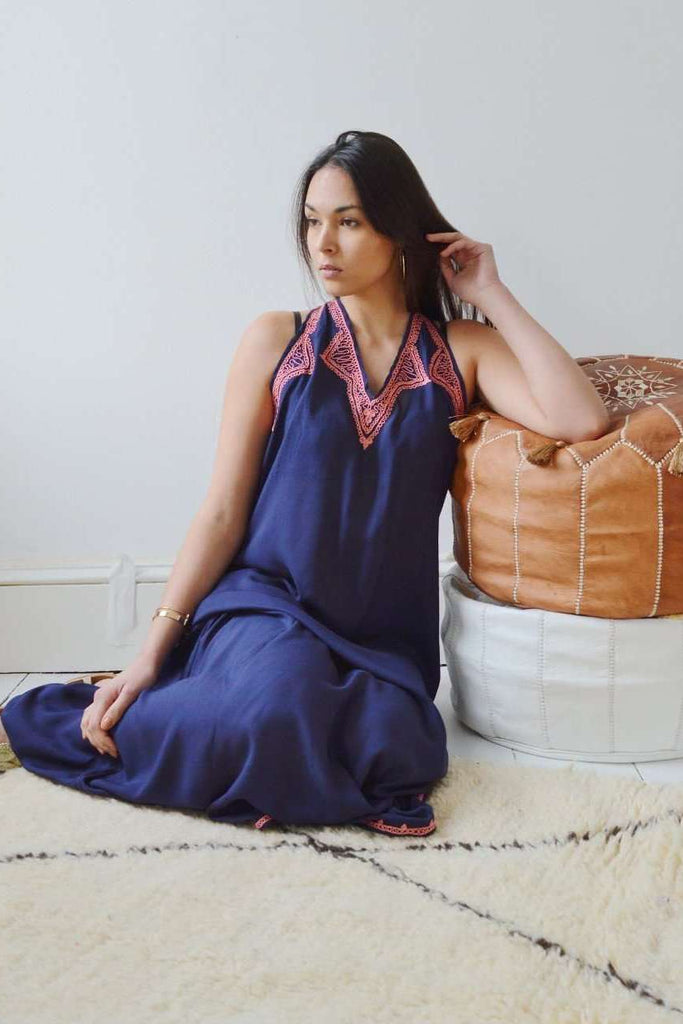 Navy Blue Bohemian Perla Maxi Dress- Moroccan dress - Maison De Marrakech