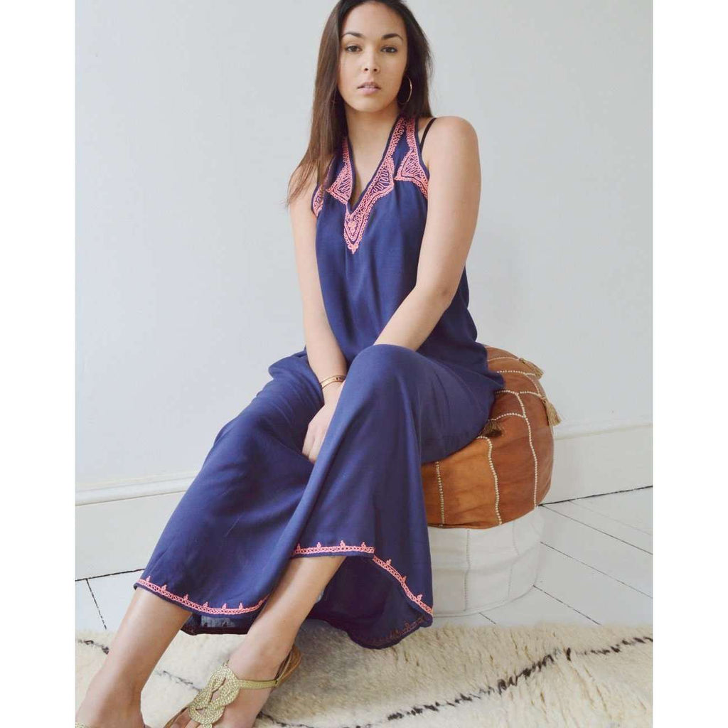 Navy Blue Bohemian Perla Maxi Dress- Moroccan dress - Maison De Marrakech