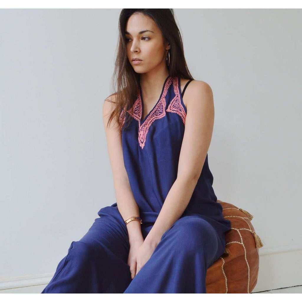 Navy Blue Bohemian Perla Maxi Dress- Moroccan dress - Maison De Marrakech
