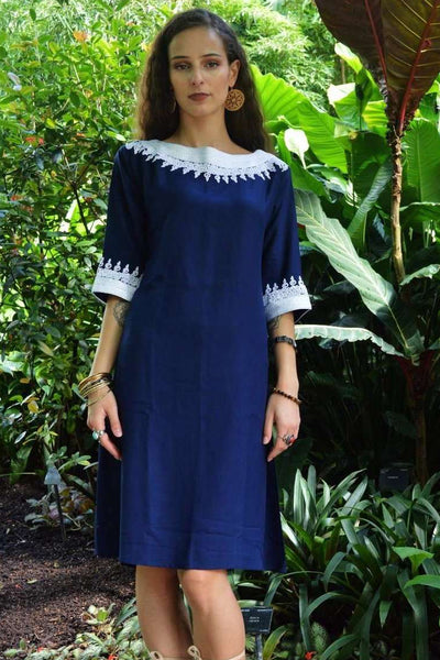 Navy Blue  Resort Reina Style Tunic Dress Navy Blue  Resort Reina Style Tunic Dress - Maison De Marrakech