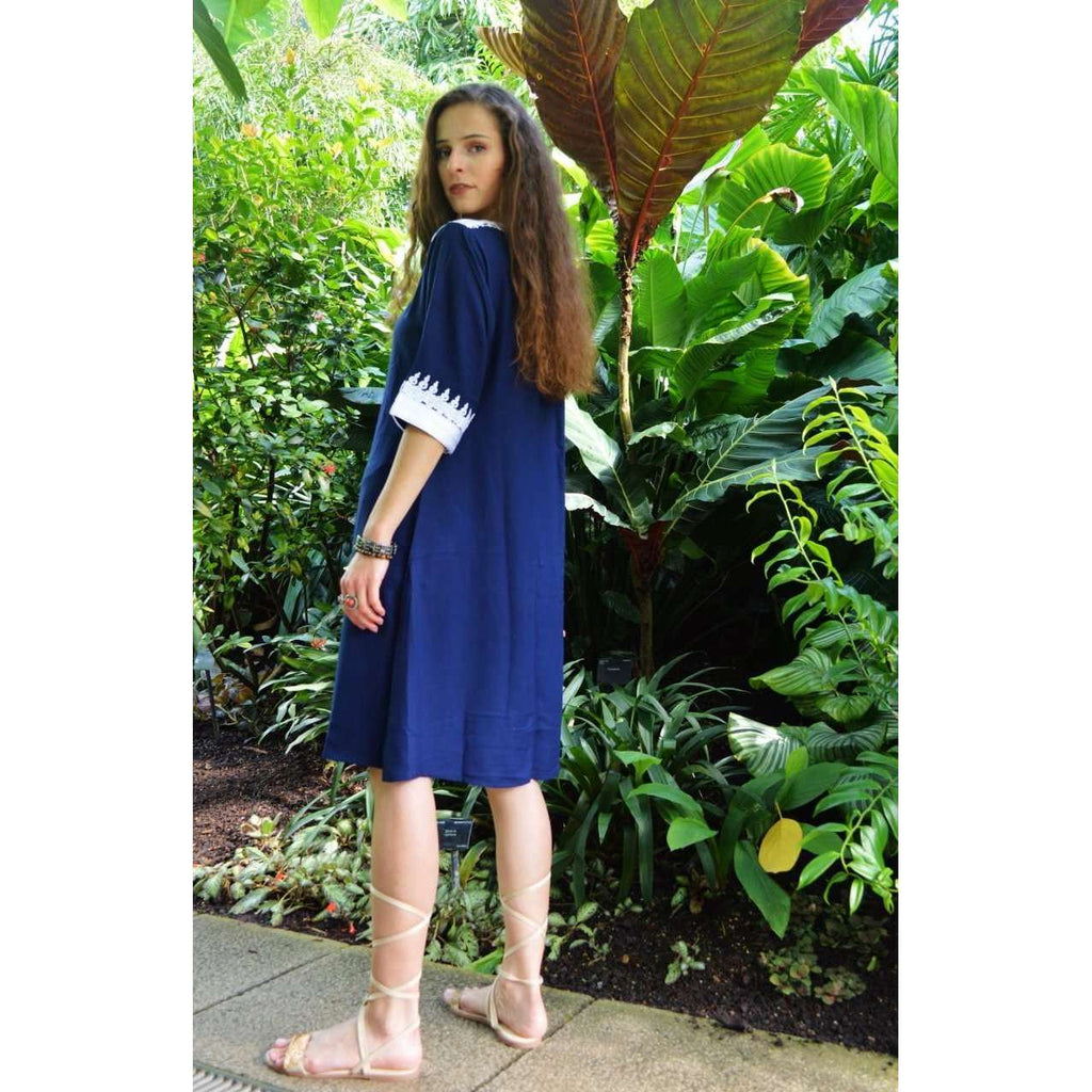 Navy Blue Resort Reina Style Tunic Dress - Maison De Marrakech
