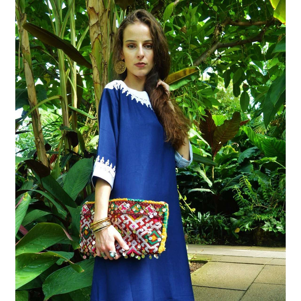 Navy Blue Resort Reina Style Tunic Dress - Maison De Marrakech
