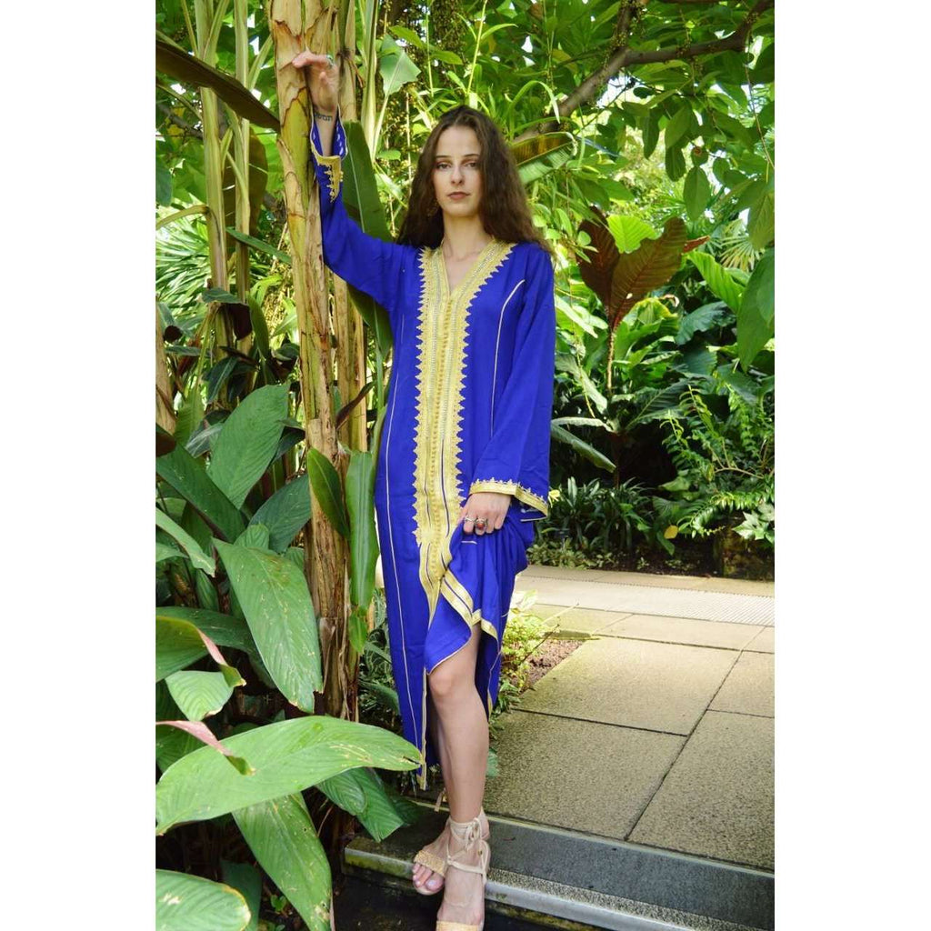 Blue Gold Kaftan Maxi Dress- Naima Style - Maison De Marrakech